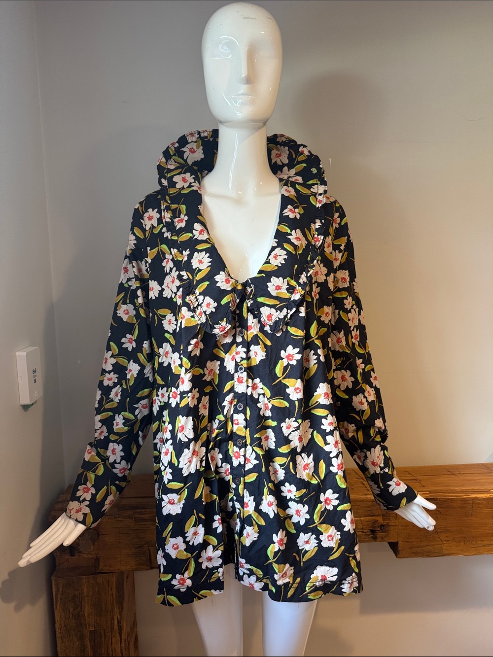 Free People Charlie Printed Button Down Tunic Mini Dress – Size Small 🌸